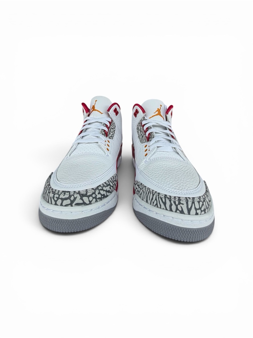 Jordan White Gray Elephant Print Sneakers with Red and Gold Accents